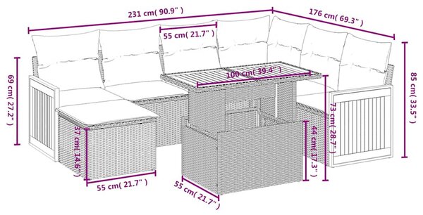8 részes fekete polyrattan kerti ülőgarnitúra párnákkal