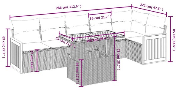 7 részes fekete polyrattan kerti ülőgarnitúra párnával