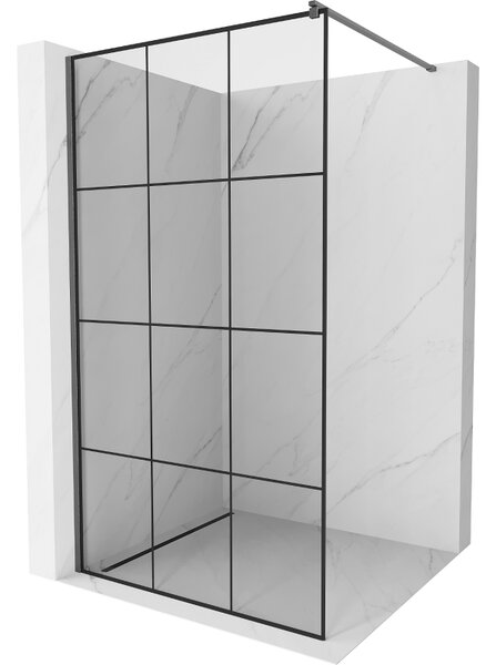 Mexen Kioto, Walk-In zuhany paraván 100 x 200 cm, 8 mm átlátszó üveg fekete mintás, grafit profil, 800-100-101-66-77