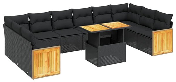 11 részes fekete polyrattan kerti ülőgarnitúra párnákkal