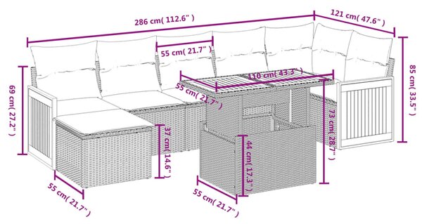 8 részes fekete polyrattan kerti ülőgarnitúra párnákkal