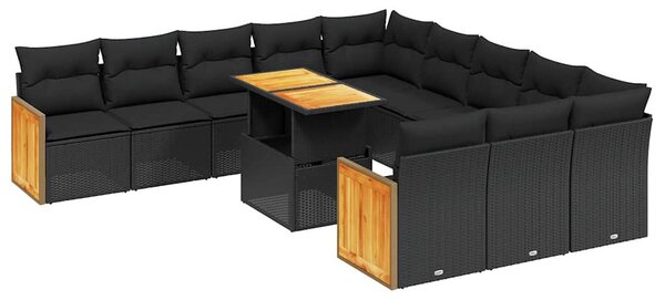11 részes fekete polyrattan kerti ülőgarnitúra párnákkal