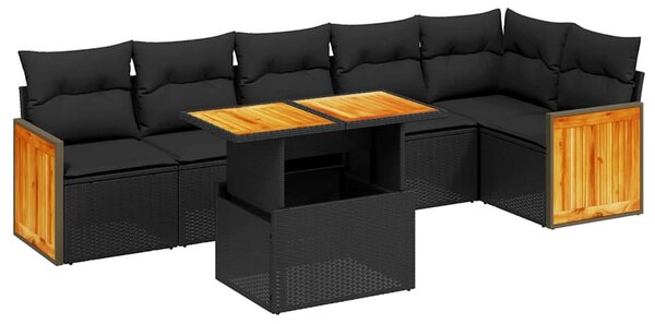 7 részes fekete polyrattan kerti ülőgarnitúra párnával