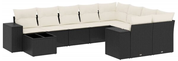10 részes fekete polyrattan kerti ülőgarnitúra párnákkal
