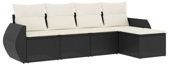 5 részes fekete polyrattan kerti kanapészett párnákkal