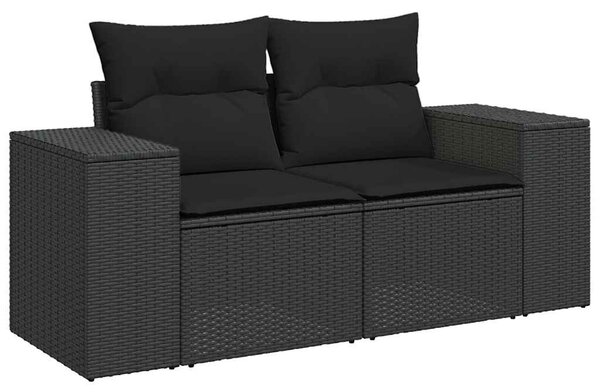 9 részes fekete polyrattan kerti ülőgarnitúra párnákkal