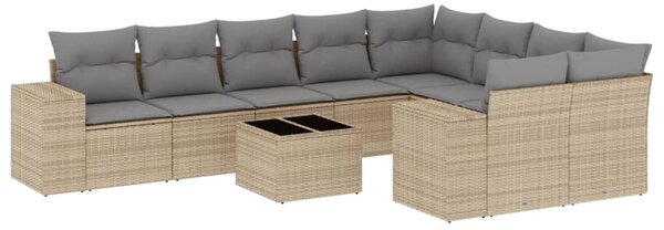 10 részes bézs polyrattan kerti ülőgarnitúra párnával