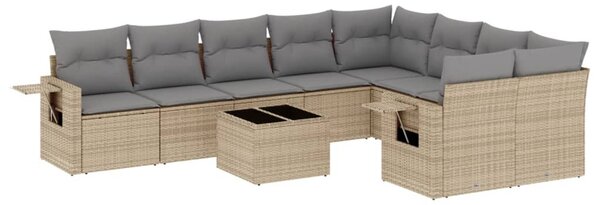 10 részes bézs polyrattan kerti ülőgarnitúra párnával
