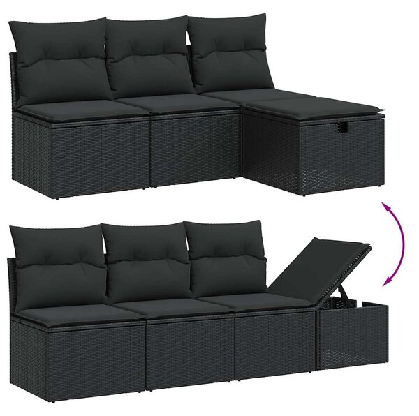8 részes fekete polyrattan kerti ülőgarnitúra párnákkal