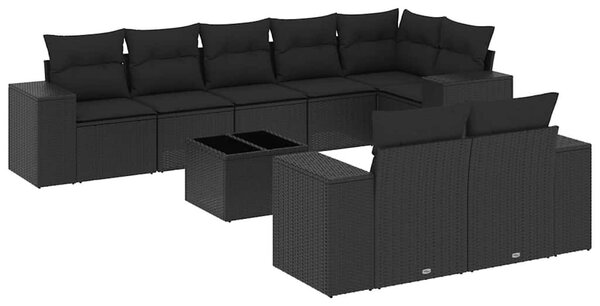 9 részes fekete polyrattan kerti ülőgarnitúra párnákkal