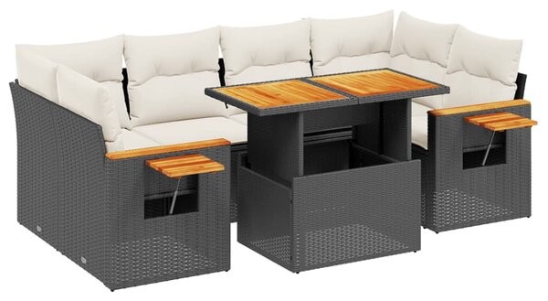 7 részes fekete polyrattan kerti ülőgarnitúra párnával