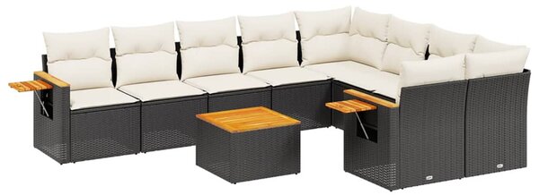 10 részes fekete polyrattan kerti ülőgarnitúra párnákkal