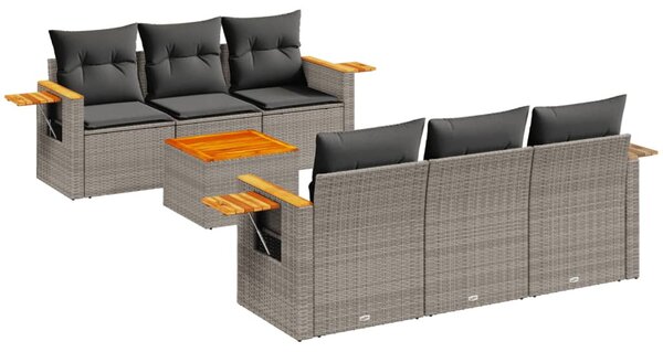 7 részes szürke polyrattan kerti ülőgarnitúra párnákkal