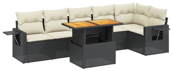 7 részes fekete polyrattan kerti ülőgarnitúra párnával