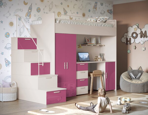 Gyerekágy Ruby IV S (kasmír + fényes rózsaszín) (ágyrácsokkal)