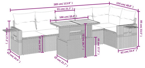 7 részes fekete polyrattan kerti ülőgarnitúra párnával