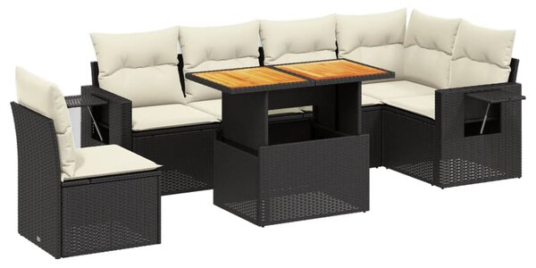 7 részes fekete polyrattan kerti ülőgarnitúra párnával