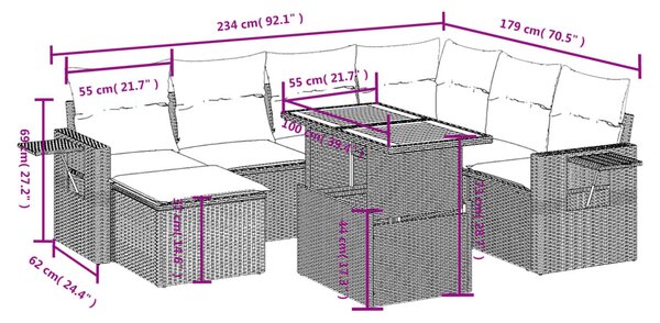 8 részes fekete polyrattan kerti ülőgarnitúra párnákkal