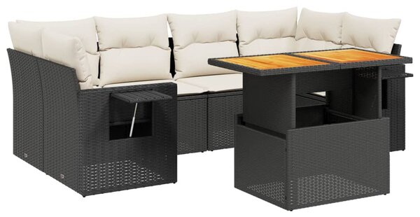 7 részes fekete polyrattan kerti ülőgarnitúra párnával
