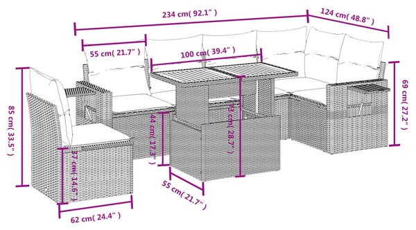 7 részes bézs polyrattan kerti ülőgarnitúra párnákkal