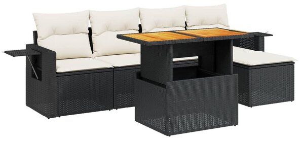 6 részes fekete polyrattan kerti ülőgarnitúra párnákkal