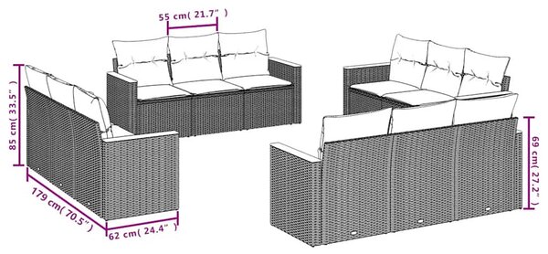 12 részes fekete polyrattan kerti ülőgarnitúra párnákkal