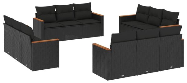 12 részes fekete polyrattan kerti ülőgarnitúra párnákkal