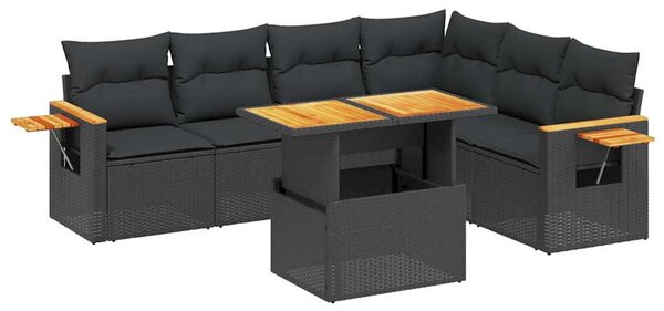 7 részes fekete polyrattan kerti ülőgarnitúra párnával