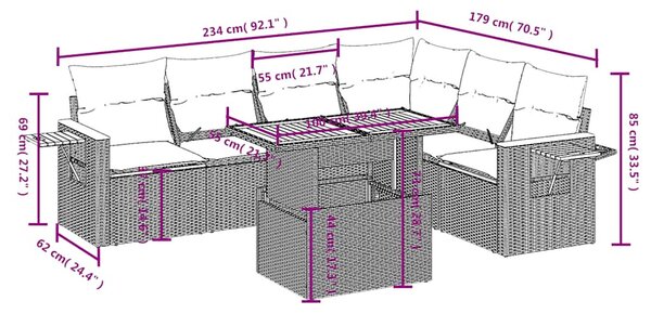7 részes fekete polyrattan kerti ülőgarnitúra párnával