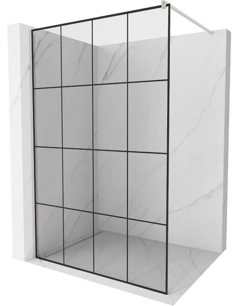 Mexen Kioto, Walk-In zuhanyparaván 130 x 200 cm, 8 mm átlátszó üveg fekete mintás, csiszolt acél profil, 800-130-101-97-77