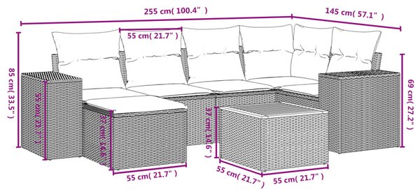 7 részes bézs polyrattan kerti ülőgarnitúra párnákkal
