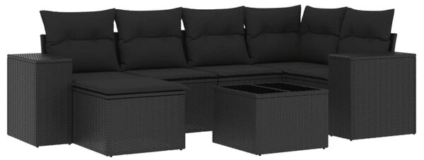 7 részes fekete polyrattan kerti ülőgarnitúra párnával