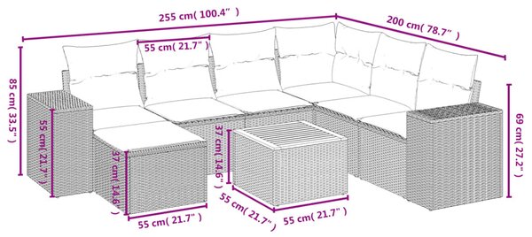 8 részes bézs polyrattan kerti ülőgarnitúra párnával
