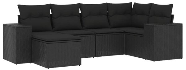 6 részes fekete polyrattan kerti ülőgarnitúra párnákkal