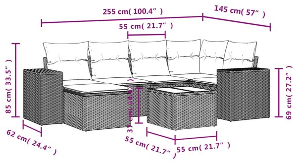 7 részes fekete polyrattan kerti ülőgarnitúra párnával