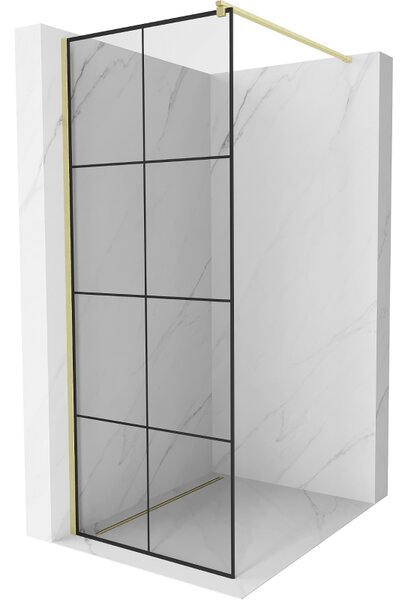 Mexen Kioto, Walk-In zuhany paraván 70 x 200 cm, 8 mm átlátszó üveg fekete mintás, arany matt profil, 800-070-101-55-77