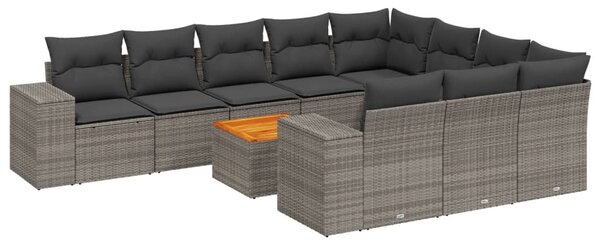 11 részes szürke polyrattan kerti ülőgarnitúra párnákkal