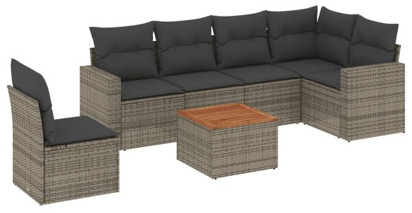 7 részes szürke polyrattan kerti ülőgarnitúra párnákkal