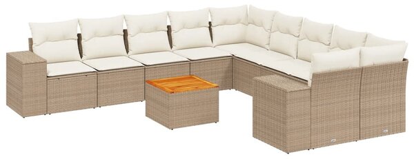 11 részes bézs polyrattan kerti ülőgarnitúra párnákkal