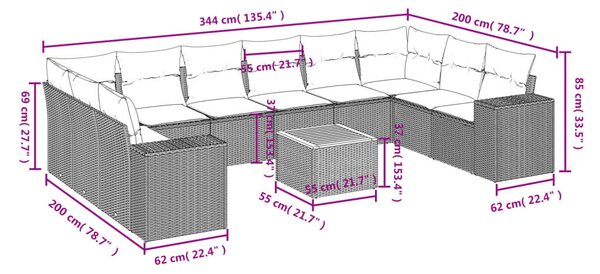 11 részes bézs polyrattan kerti ülőgarnitúra párnákkal
