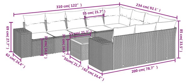 11 részes szürke polyrattan kerti ülőgarnitúra párnákkal