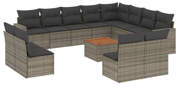 13 részes szürke polyrattan kerti ülőgarnitúra párnákkal