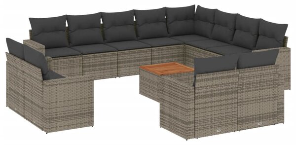 13 részes szürke polyrattan kerti ülőgarnitúra párnákkal