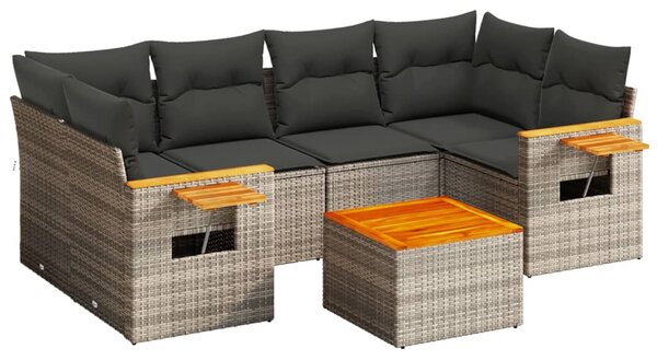 7 részes szürke polyrattan kerti ülőgarnitúra párnákkal