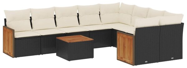 10 részes fekete polyrattan kerti ülőgarnitúra párnákkal