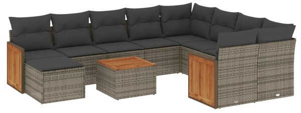 11 részes szürke polyrattan kerti ülőgarnitúra párnákkal