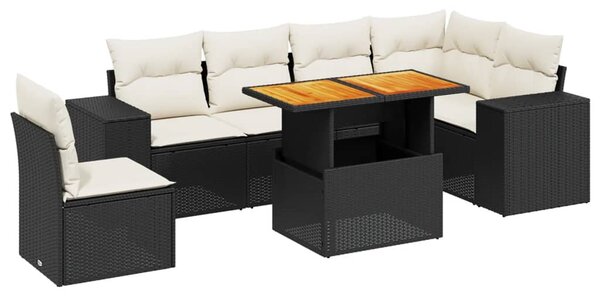7 részes fekete polyrattan kerti ülőgarnitúra párnával