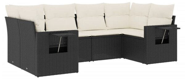 6 részes fekete polyrattan kerti ülőgarnitúra párnákkal