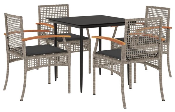 5 részes szürke polyrattan kerti étkezőgarnitúra párnával