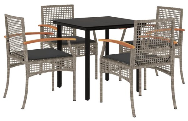 5 részes szürke polyrattan kerti étkezőgarnitúra párnával